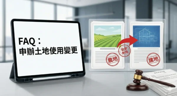 專業申辦土地使用變更流程示意圖。展示如何協助地主突破法規限制，將農地、保護區或低度利用土地轉型。此服務常與土地整合開發策略搭配進行，並經由不動產估價精算，大幅提升土地的利用強度與潛在商業價值。