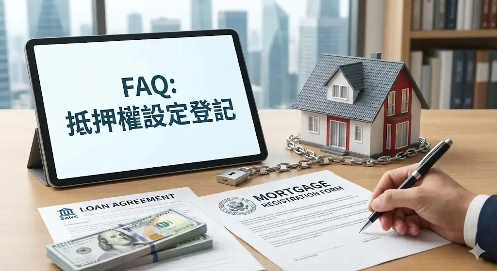 專業抵押權設定登記服務示意圖。展示地政士團隊如何協助客戶將不動產轉化為靈活的融資工具，這對於取得土地整合開發與老屋整合開發的啟動資金至關重要。強調結合不動產估價報告以爭取最佳銀行額度，並支援都更、危老重建工程款及土地、店面、商辦仲介買賣租賃貸款的合法設定流程。