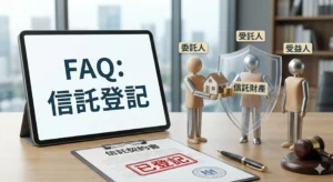 專業信託登記服務示意圖。展示如何透過法律信託機制,為土地整合開發及都更、危老重建案件建立資產防火牆,確保資金專款專用並降低爛尾風險。強調此機制能與不動產估價結合,為涉及龐大金額的申辦土地使用變更案或土地、店面、商辦仲介買賣租賃提供最嚴密的履約保證。