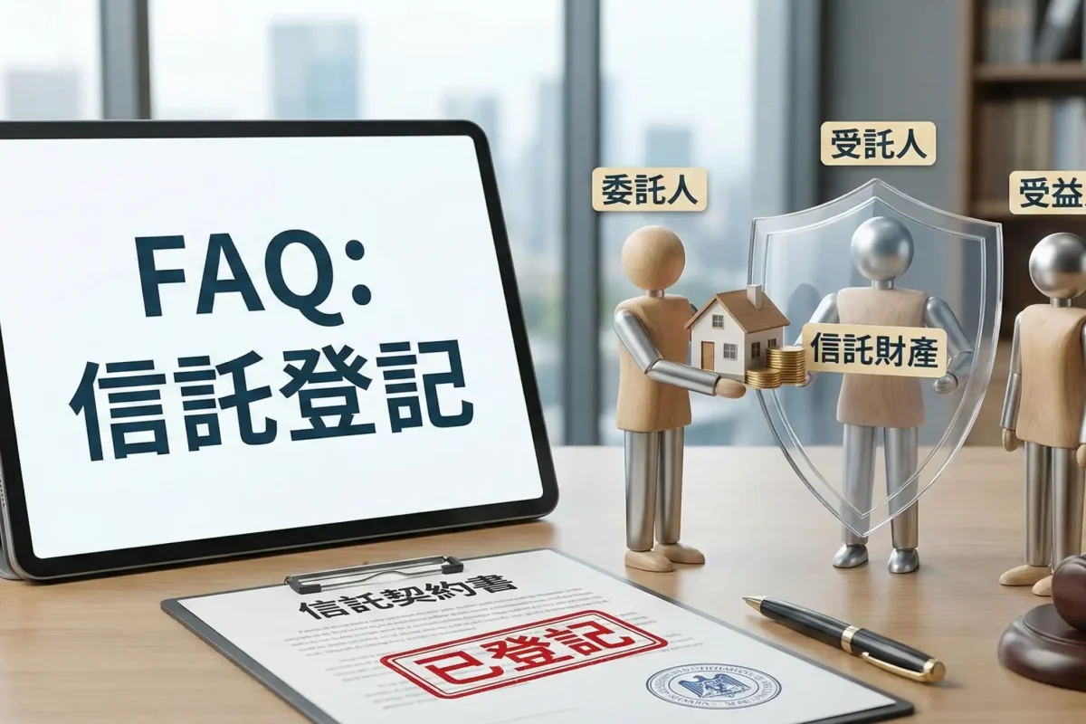 專業信託登記服務示意圖。展示如何透過法律信託機制，為土地整合開發及都更、危老重建案件建立資產防火牆，確保資金專款專用並降低爛尾風險。強調此機制能與不動產估價結合，為涉及龐大金額的申辦土地使用變更案或土地、店面、商辦仲介買賣租賃提供最嚴密的履約保證。